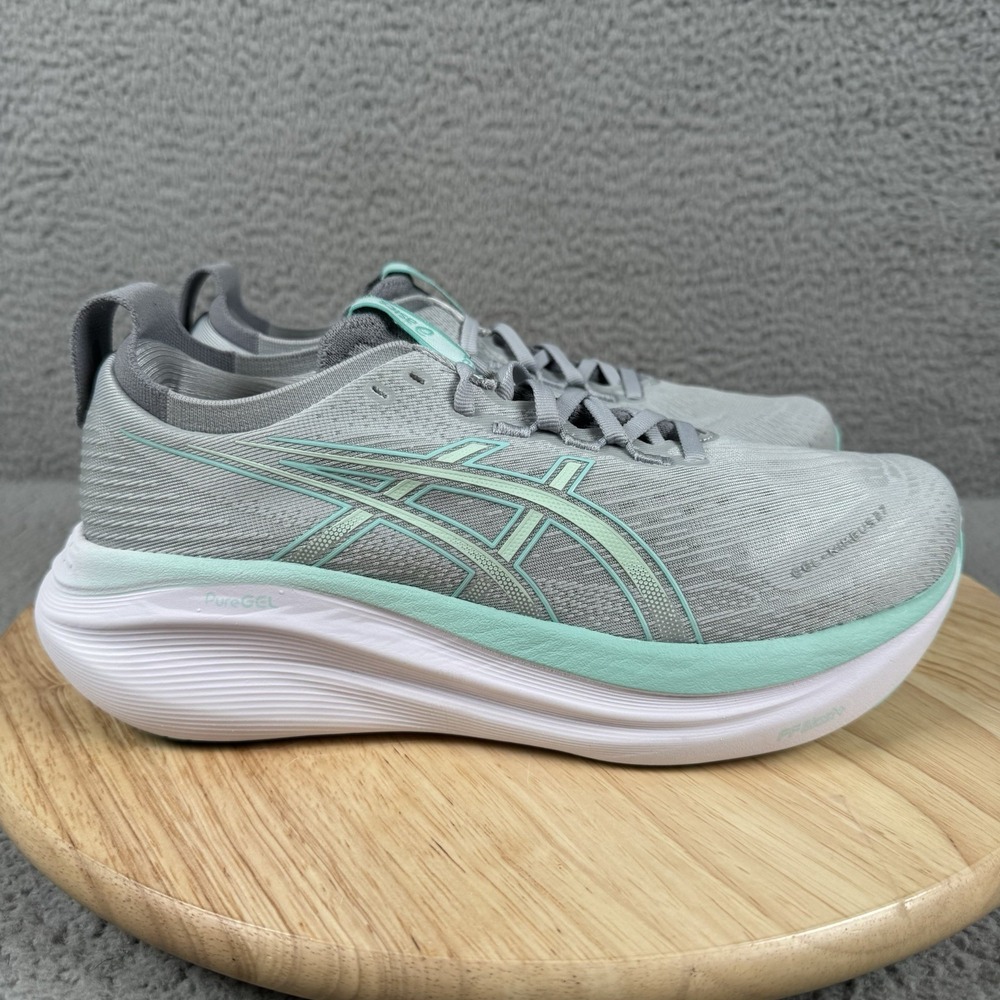 ASICS GEL Nimbus 27 Womens Size 8.5 Piedmont Gray Illuminate Mint Running Shoes